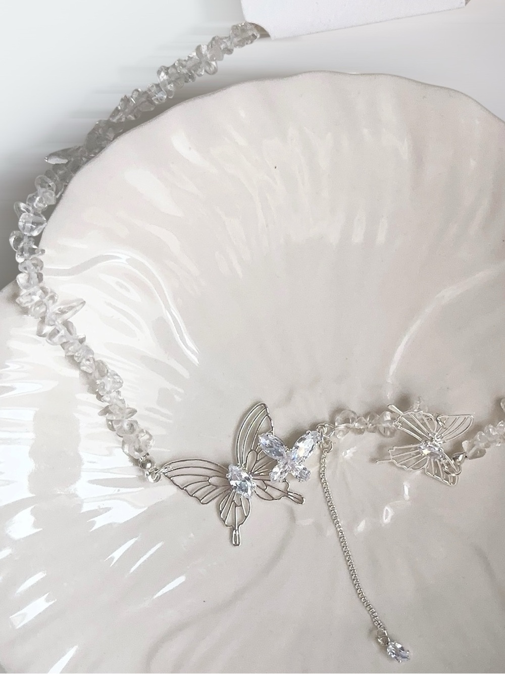 Crystal Butterfly Choker Necklace - Silver
